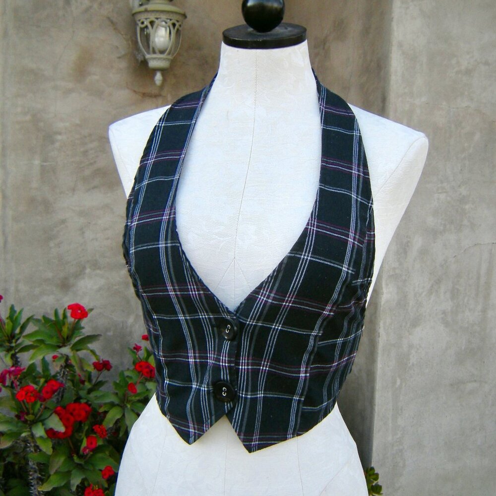 Toy Box Sexy Dark Plaid Halter Top